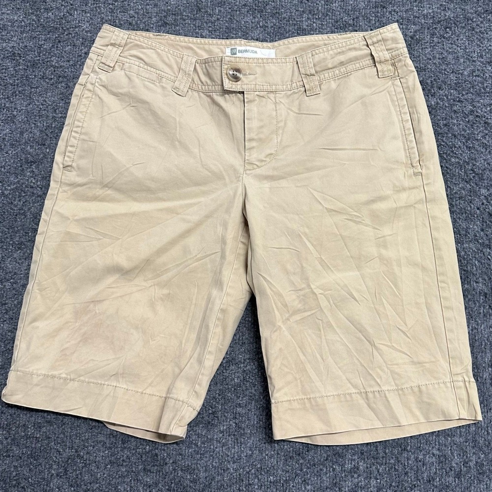 GAP Bermuda Shorts Womens Size 2 Tan Khaki Cotton Casual Flat Front Mid Length